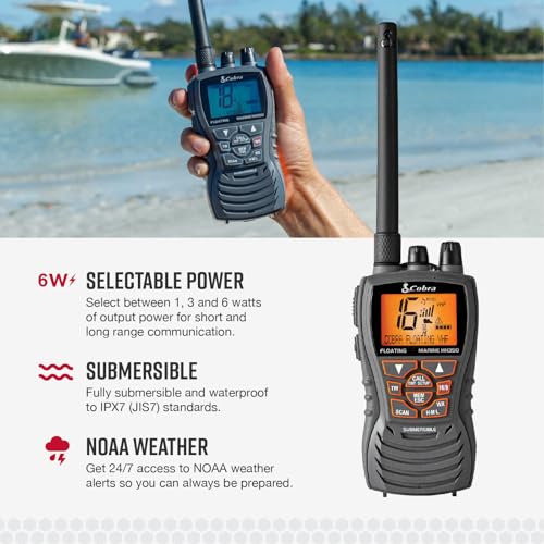 Cobra MR HH350 FLT Handheld Floating VHF Marine Radio - 6 Watt, Submersible, Noise Cancelling Mic, Backlit LCD Display, NO...
