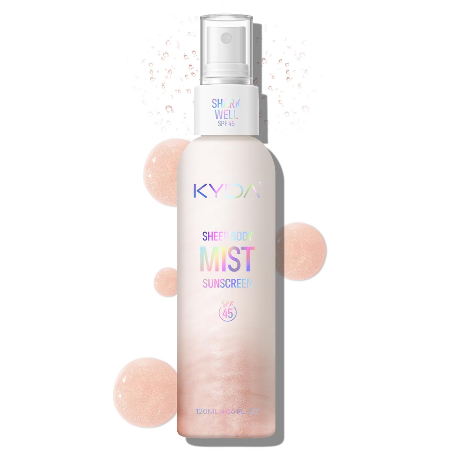 KYDA Sheer Body Sunscreen Mist, SPF 45, Radiant Glow Sunscreen Spray, Infused with Shimmer Body Oil, Ultra-fine Glowing Mist, Qu