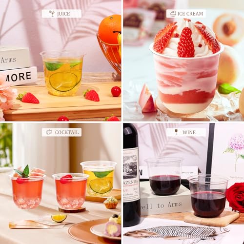 KesaPlan 50 Pcs Disposable Stemless Glasses 12oz Crystal Plastic Wine Glasses Clear Classic Cup for Meeting Weddings Birth...