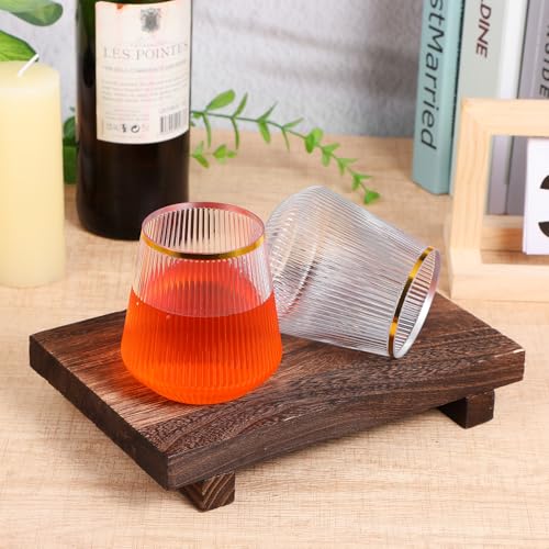 24 Pcs 12oz Clear Plastic Wine Cups with Gold Rim - Elegant Origami Ripple Design, Shatterproof for Whiskey, Cocktail, Cha...