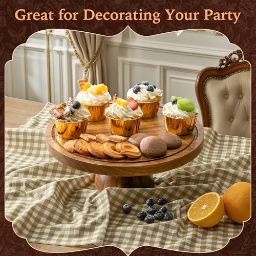 Fyctio Acacia Wood Cake Stand with Lid,12in Round Acrylic Cake Stand with Dome,2-In-1 Reversible Charcuterie Board with Li...