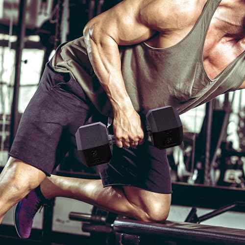Fitvids Rubber Encased Hex Dumbbell Set Contoured Handle for Muscle Toning, Strength Building & Full Body Workout, 60LB, 100LB and 150LB Set