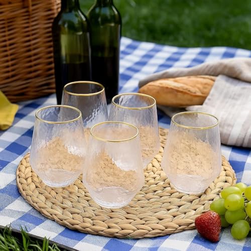 Oojami 40 count Diamond Unbreakable Stemless Plastic Wine Champagne Whiskey Glasses Elegant Durable Disposable Indoor Outd...