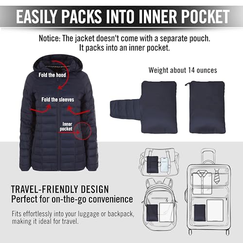 Spyder Packable Puffer Jacket Womens with Hood, Lightweight Full Zip Winter Quilted Womens Puffer Coat