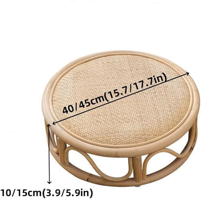 Rattan Low Stool, Hand-Woven Round Rattan Cushion, Meditation Floor Mat, Vintage Futon Cushion, Yoga Cushion, Suitable for Bedroom, Balcony(Brown,40 * 10cm/15.7 * 3.9in)