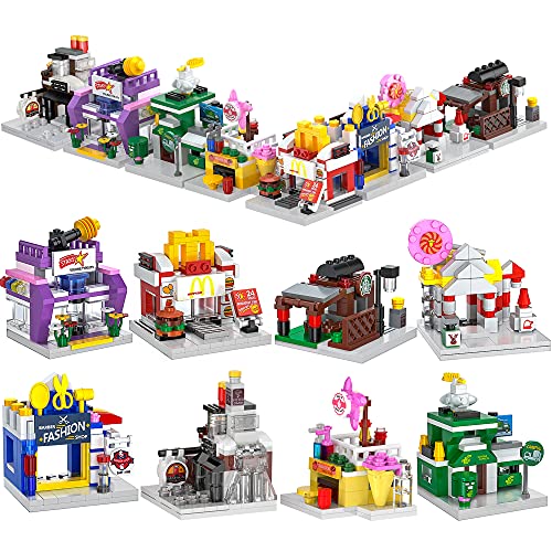 ZornRC 8 Packs Mini City Shop Street View Building Blocks Kit,MOC Construction Creative Educational Kit with Hair Salon & ...