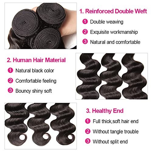 Aopusi Bundles with Closure Body Wave Bundles with Closure Weaves 4¡¿4 Free Part Lace Closure with 3 Bundles 100% Brazilian Virgin Remy Human Hair 150% Density Natural Color (14 16 18+12 Inch)