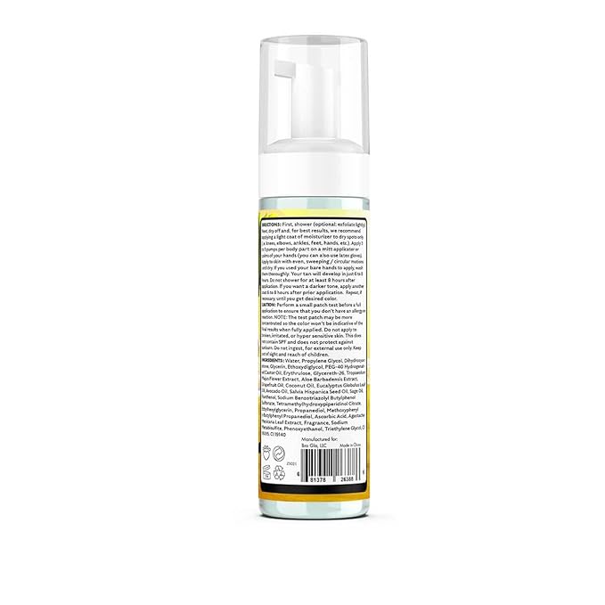 Bro Glo Self Tanner for The Boys - Quick Application Foam Mousse Easy Sunless Tan For Face and Body Oil Free Water Based Faster Skin Drying Natural Sun Kissed Bronze Color Perfect Men 6.76 FL oz