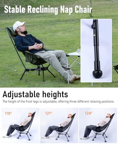 iClimb 1 Adjustable High Back Anti-Sinking Chair and 1 Low Back Chair Bundle, Ultralight Compact for Two Person Outdoor Ca...