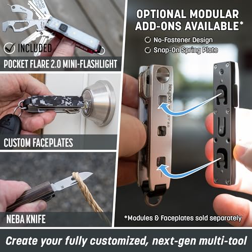 EDC Key Organizer Bundle - Compact Key Holder + Mini-Flashlight + 10-in-1 Keychain Multitool + Lost & Found - Premium Pock...