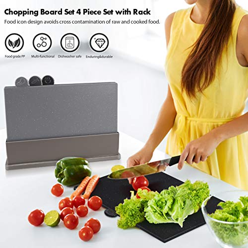 MASTERTOP Cutting Board Set for Kitchen - Index Plastic Chopping Board Set of 4, BPA Free, No Slip, Dishwasher Safe, Thick...