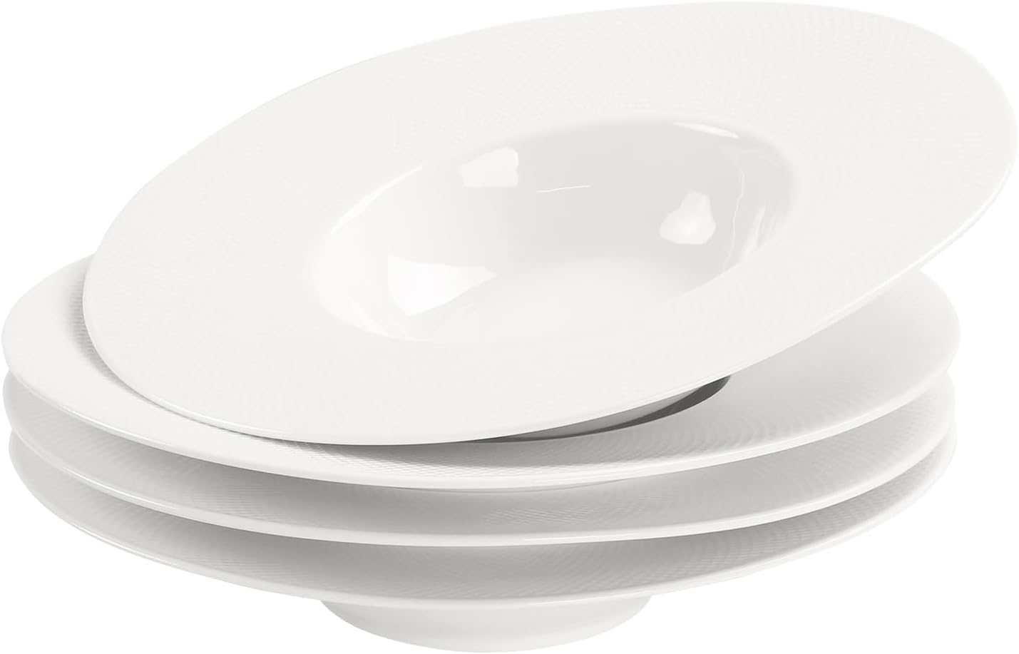 soup bowl, white salad bowl set of 4, embossed porcelain wide rim bowl, 6 oz, microwave and dishwasher safe, best for gourmets and restaurants 9.1 inch mesh
