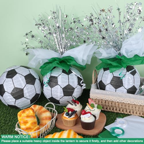 36 Pieces Soccer Paper Lanterns Centerpieces Decorations 8'' Soccer Lanterns Table Centerpieces with Metallic Foil Centerp...