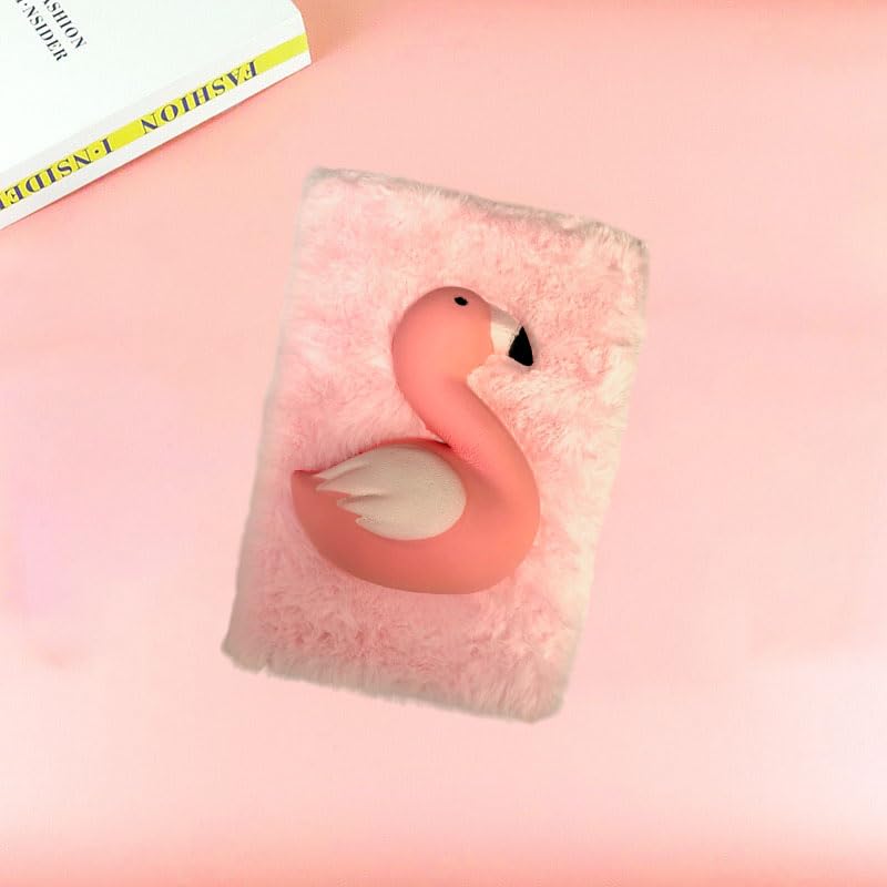 Pink Flamingo Cartoon Plush Notebook, A5 Slow Rebound Flamingo Journal Notepad Diary with 80 Lined Writing Pages, Student Cute Stationery, New Year Gift