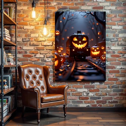 Victorian Dark Decor Minimalist Gothic Prints Canvas Wall Art Halloween Pumpkin Lantern Train Posters Antique Style Wall Decor Modern Dark Academia House Decoration