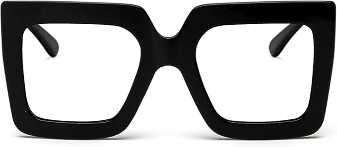 Breaksun Oversized Blue Light Glasses for Women Fashion Thick Square Computer Eyewear Non-Prescription Black Glasses (Black)