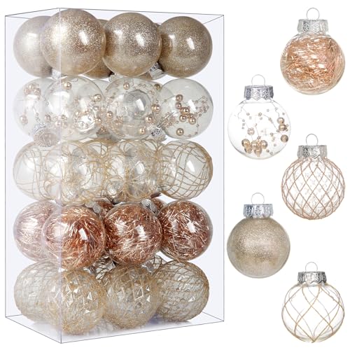 Clear Plastic Christmas Ball Ornaments, 30ct 2.36 Inch Champagne Balls for Tree Decoration - Shatterproof for Holiday Wedd...