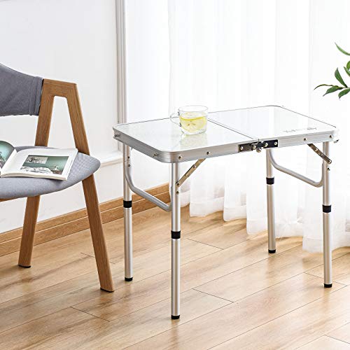 Folding Camp Table Small, 24''L x16''W with Adjustable Height Legs, Indoor Outdoor Lightweight Portable Aluminum Dining Ta...