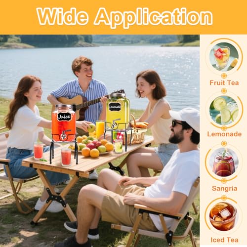 2 Pack1 Gallon Glass Drink Dispensers For Parties,Beverage Dispenser with Stand,304 Stainless Steel Spigot Leakproof,Lemon...