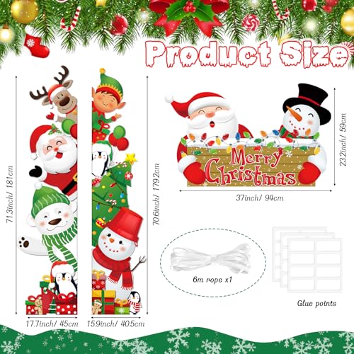 Tiamon 3 Pcs Christmas Door Decorations Banner Merry Christmas Porch Banner Snowman Santa Backdrop Xmas Party Hanging Phot...