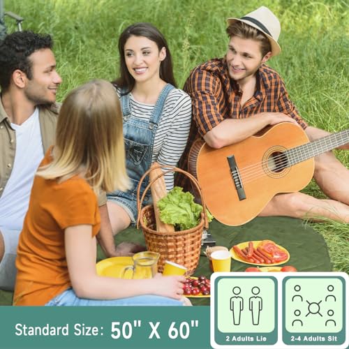 Solaris Waterproof Picnic Blanket, Lightweight 50” x 60” Foldable Sandproof Beach Blanket with Large Pocket, Portable Outd...