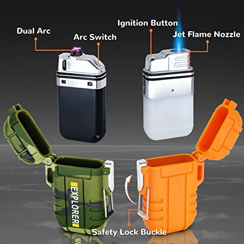 4 Pack Waterproof Lighter Outdoor Windproof Torch Lighters Dual Arc Lighters Butane Electric USB Rechargeable Flameless Pl...