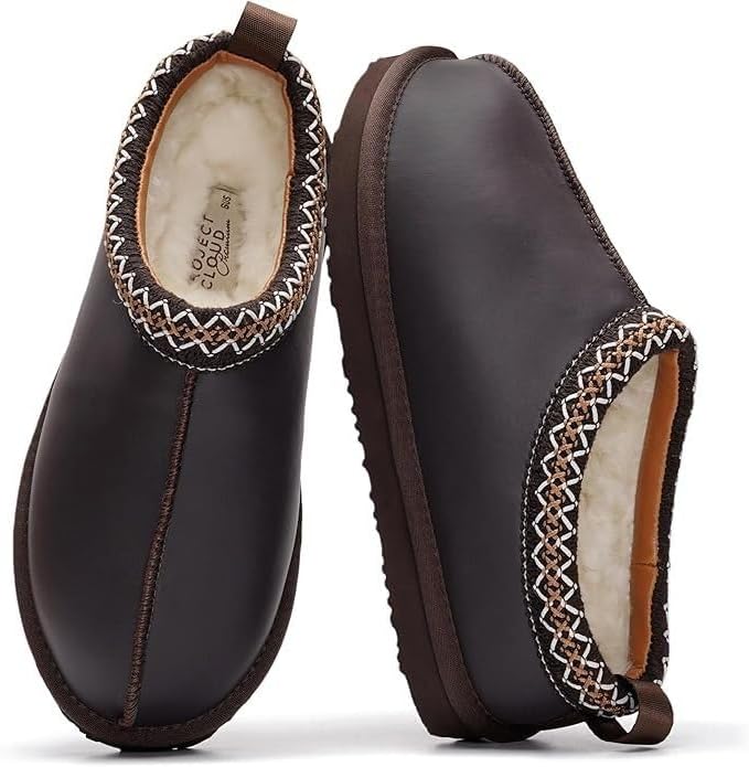 Project Cloud 100% Genuine Leather Womens Slippers with Genuine Australian Shearling Fur Lining Slippers for Women - Non-S...
