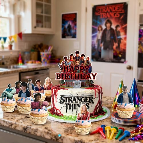 50pcs Stranger season 5 Things Party Supplies Birthday Decorations Set Include Banner, Balloonss, Hanging Swirls, Cake Cup...