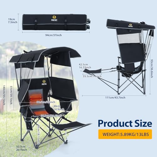 Nice C Chair with Canopy, Heated Camping Chair with Battery, Outdoor Sports Chairs with Shade, Heated Folding Umbrella Cha...