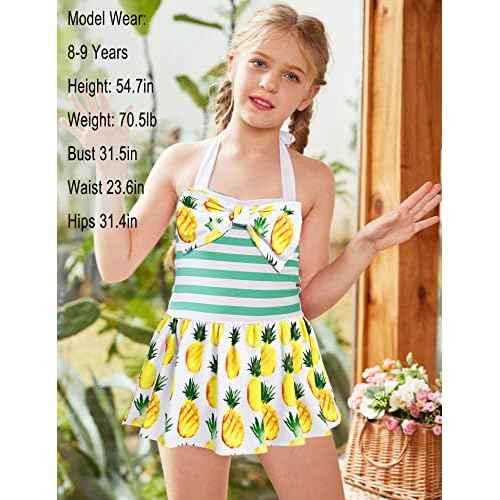 Arshiner Girls One Piece Swimsuits Print Bow Decor Adjustable Straps Beach Surf Bathing Suit