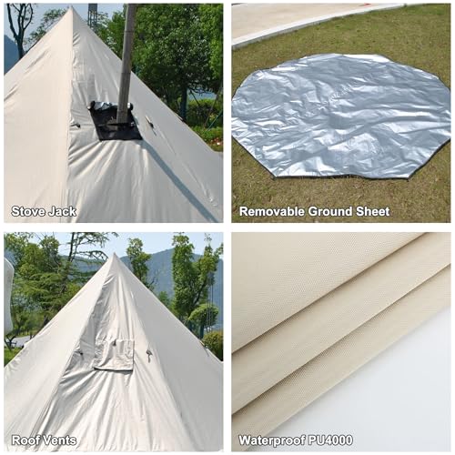 Spacious 4 Person Yurt Tent with Stove Jack, 4-Season Glamping Bell Tent, Waterproof 210D Oxford Cloth, for Family Camping...