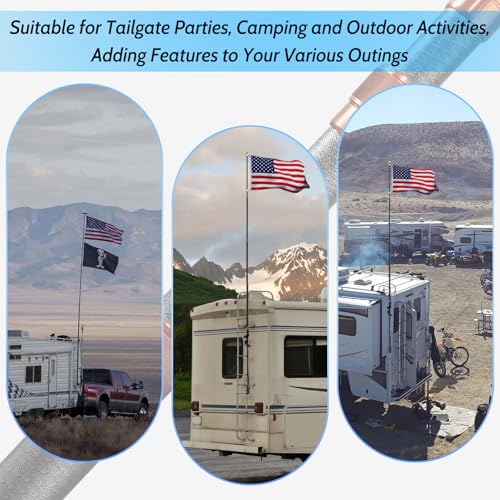 Telescoping Flag Pole, RV Ladder Flag Pole Kit, Carbon Fiber Tailgate Flagpole - 20ft Adjustable, Upgraded Metal Hook, Sui...