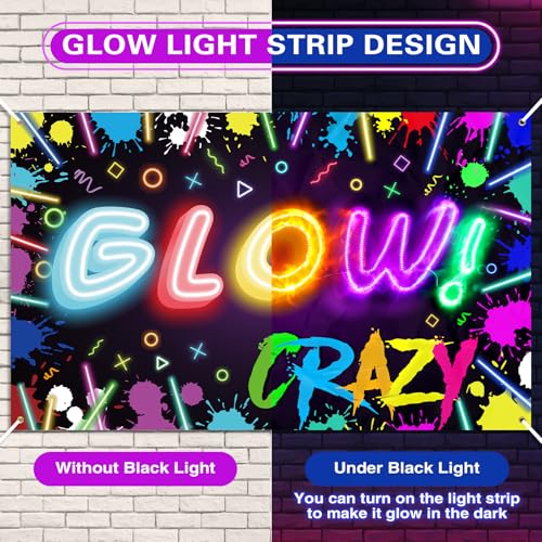 Wiwiqing Glow Crazy Backdrop with LED Light Neon Glowing Birthday Photography Background LED Light Strip 5.9 x 3.6ft Glow ...