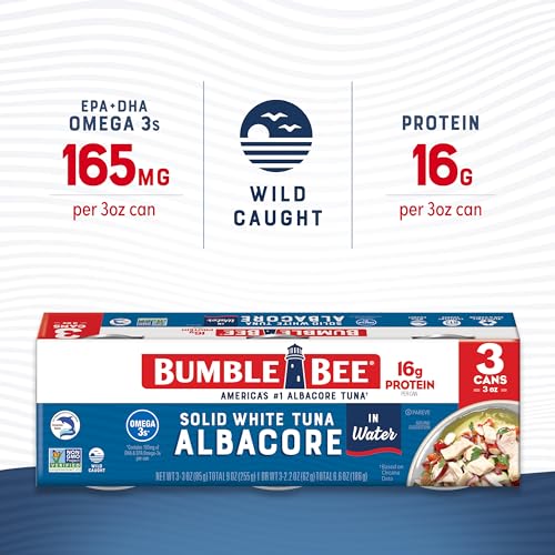 Bumble Bee Solid White Albacore Tuna in Water, 3 oz Can (8 Packs of 3, 24 Cans Total) - Wild Caught Tuna - 16g Protein per...