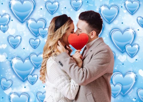 Blue Heart Photo Backdrop 7x5FT 2000s Romantic Valentine's Day Photography Background Sweet Birthday Party Wedding Decorat...