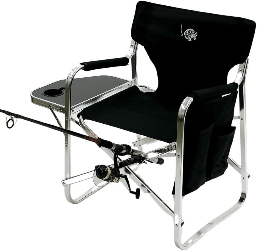 Tuscany Pro Oasis Premium Director Fishing Chair with Rod Holder - Folding Aluminum Chair