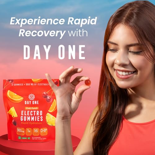 Day One Electrogummies - 60pcs. of Fruit Punch Flavored Electrolyte Gummies for Hydration and Recovery - Packed with Essen...