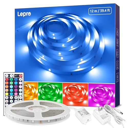 Lepro LED Strip Lights, 39.4Ft RGB LED Strips, 5050 SMD LED Color Changing Strip Light with 44 Keys Remote Controller and ...
