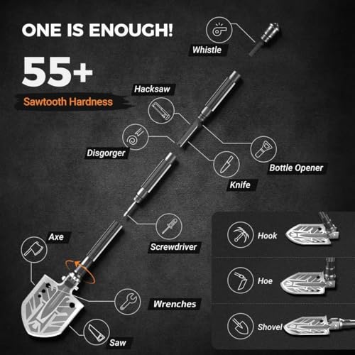 Sahara Sailor Unbreakable Tactical Shovel-180 Degree Folding Shovel-Camping Shovels - 23 in 1 Survival Gear and Equipment ...