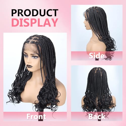18 Inch Braided Wigs With Curly Ends, 360 Single Full Lace French Curl Braided Wigs for Black Women Knotless Box Braid Wig with Baby's Hair