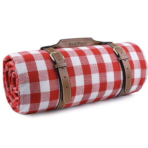 RealPero Extra Large Picnic Blanket Waterproof Camping Mat Rug with PU Carrier Soft Lightweight Portable Outdoor Mat for T...