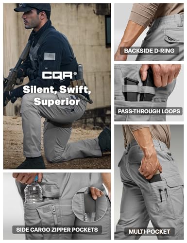 CQR Men's Flex Stretch Tactical Pants, Water Resistant Ripstop Cargo Pants, Lightweight EDC Outdoor Work Hiking Pants