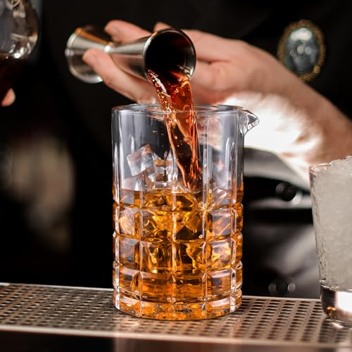 Tequibar Cocktail Mixing Glass, 18.5oz Crystal Mixing Glass, Thick Bottom Bar Stirring for Whiskey Manhattan Martini