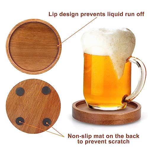 6 Pcs Best Wooden Coasters with Holder Coffee Table Decor Acacia Wood Coaster Set Modern Cup Coaster for Drink Home Dining...