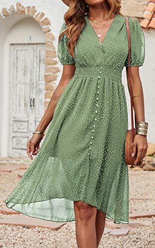 PRETTYGARDEN Women's Floral Wrap V-Neck Midi Dress Short Sleeve Boho Summer Beach Long Dress High Low Hem Smocked Dress Women