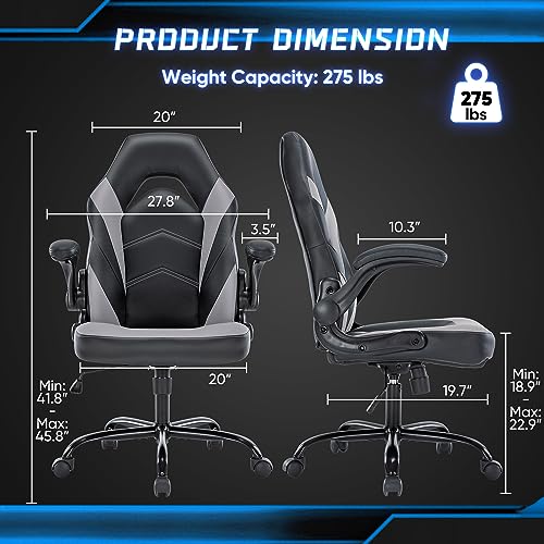 NEWBULIG Computer Gaming Desk Chair - Big Tall Ergonomic Lumbar Support with Flip-up Armrest and 360° Swivel Wheels, PU Le...