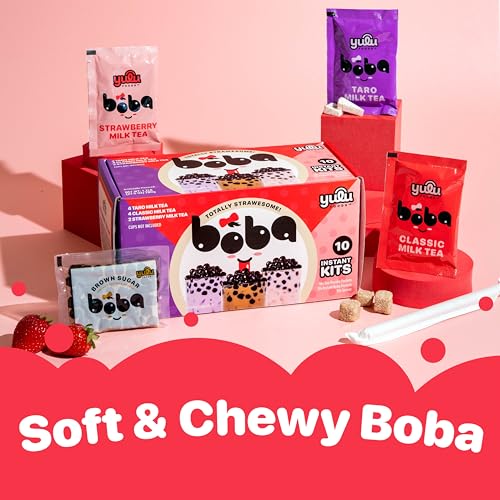 Boba Bundle Kit 10 Serv. Instant Bubble Pearl Variety Milk Tea Kit with Authentic Brown Sugar Tapioca Pearls by Yulu Foods...
