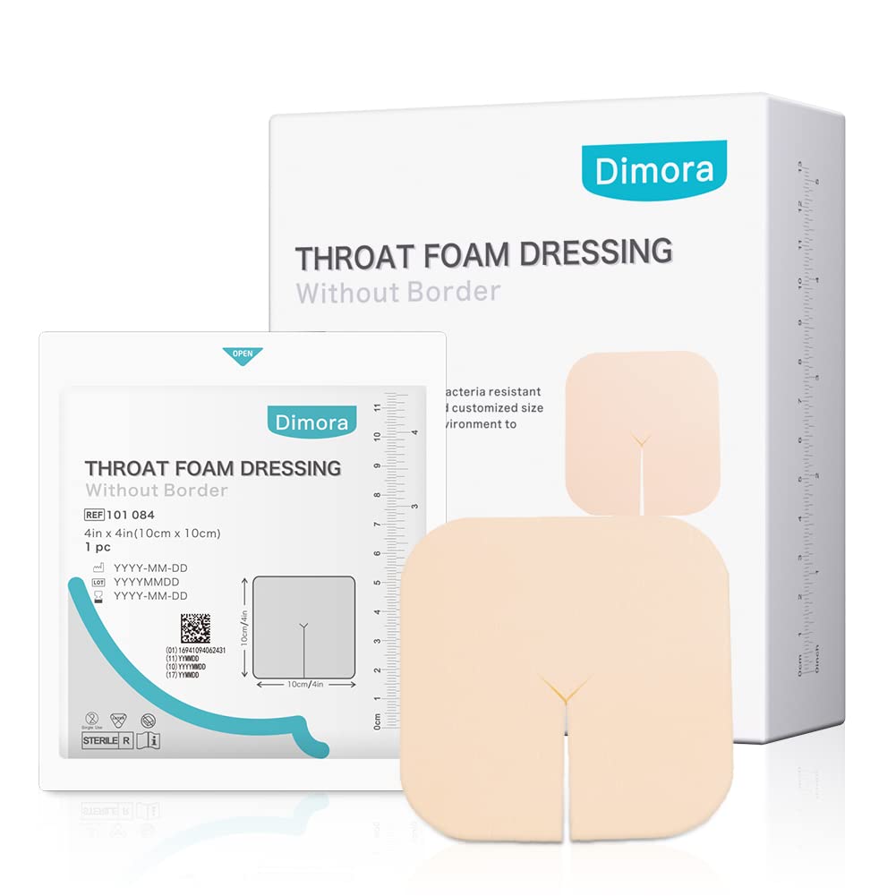 Dimora Fenestrated Foam Dressing, Non-Adhesive Tracheo Pads 4"x4" 10 Packs, Tracheostomy Supplies Hydrophilic Highly Absorbent Soft Wound Dressings, Secure Tubes and Absorb Leakage
