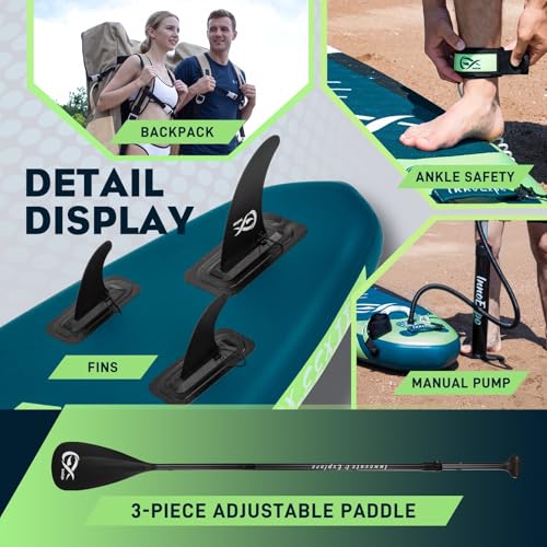 InnoExpo 11' Inflatable Stand Up Paddle Boards with Premium Accessories, Wide Stable SUP Paddle Board Design, Non-Slip Com...