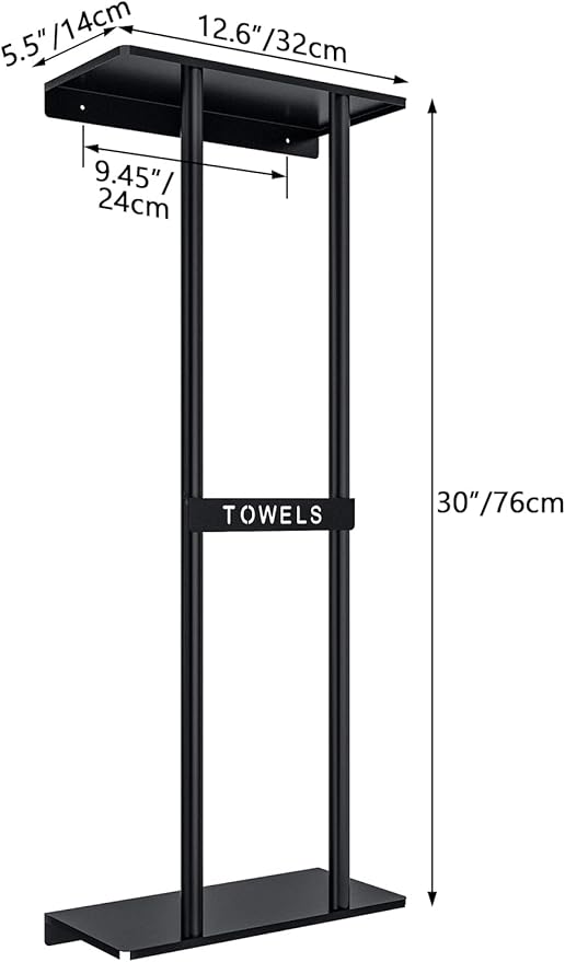 Bathroom Towel Storage Rack, Towel Racks for Bathroom Wall Mounted 30 inch with Shelf Can Holds 6 Large Towels, Wall Towel Rack for Rolled Towels, Black